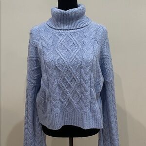 Women's  Blue Cable Knit Turtleneck Sweater fashion nova medium